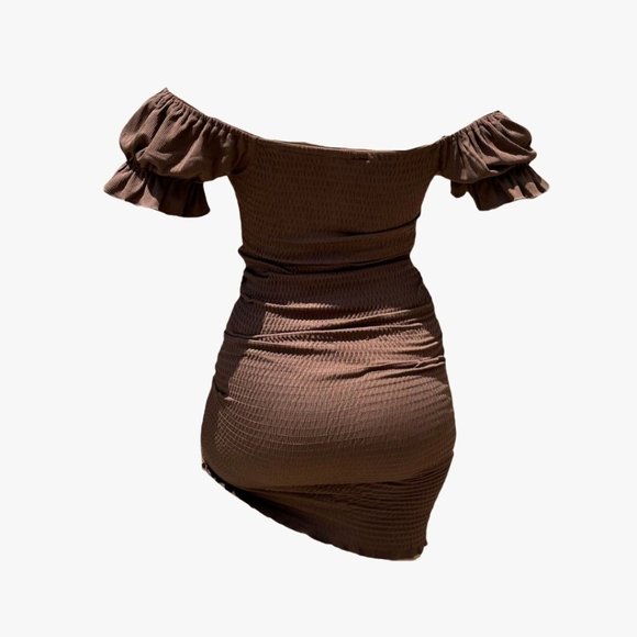 (NWT) Smocked Ruched Dress (Midi or Mini) - Brown - Picture 3 of 6